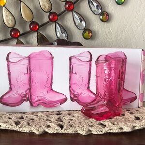 NIB Godinger Pink Crystal Cowboy Boot Shooter Glasses